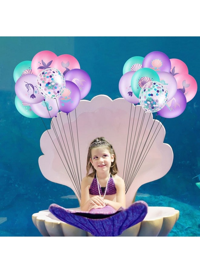 Zomiboo 36 Pcs Mermaid Party Balloons Set Under the Sea Theme Birthday Decorations Ocean Mermaid Purple Pink Green Latex Confetti Balloon for Kids Girls Boys Birthday Princess Party Supplies - Image 4