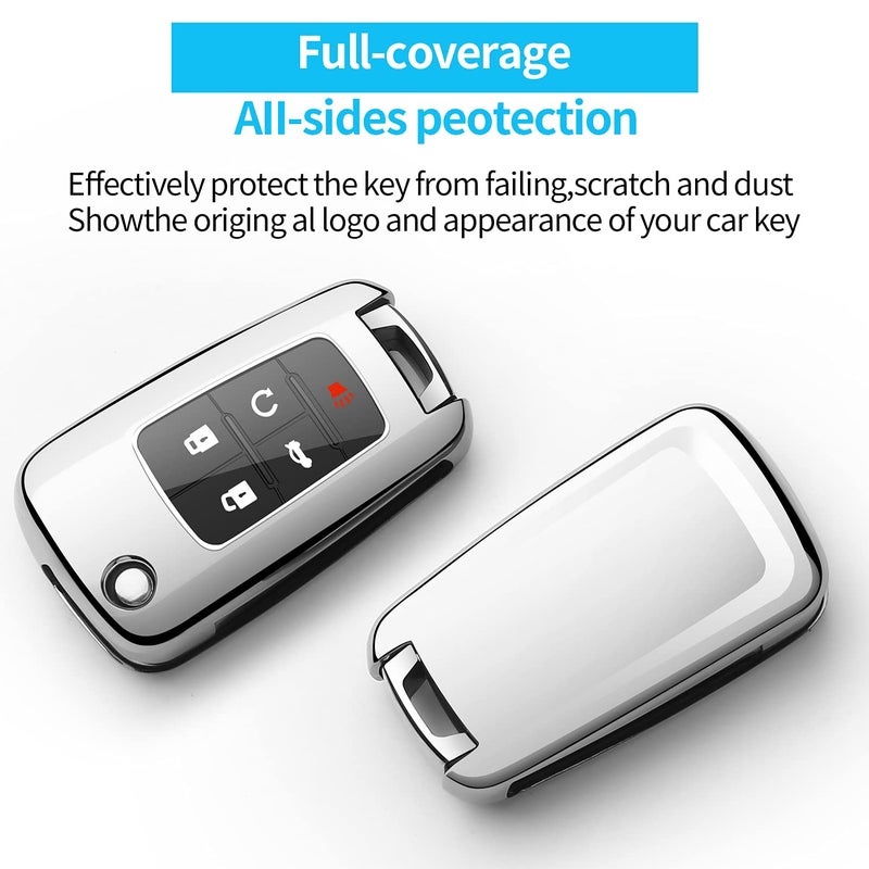 Sindeda for Chevrolet Key Fob Cover with Keychain TPU Full Protection Key Shell Case Compatible with Chevy Equinox Camaro Cruze Malibu Sonic Volt Park Impala Buick Encore Allure Regal-Silver - Image 3