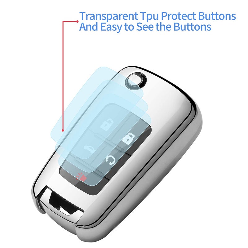 Sindeda for Chevrolet Key Fob Cover with Keychain TPU Full Protection Key Shell Case Compatible with Chevy Equinox Camaro Cruze Malibu Sonic Volt Park Impala Buick Encore Allure Regal-Silver - Image 4