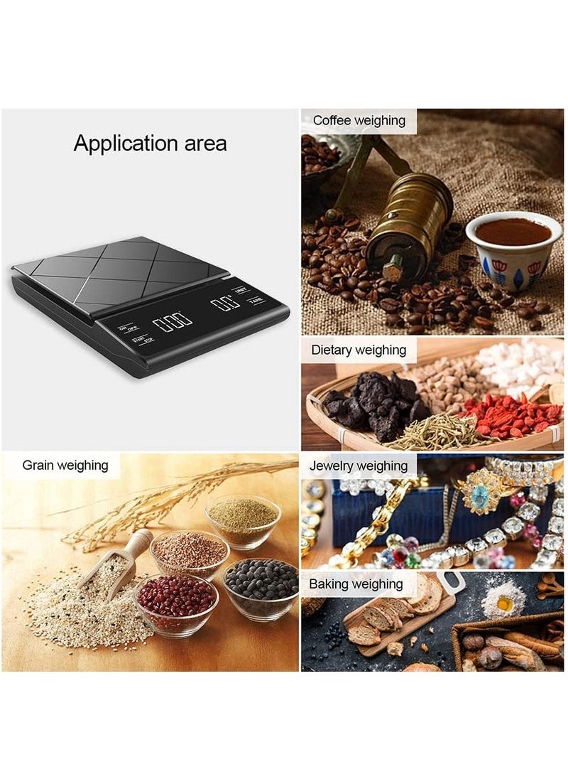 Coffee Scale with Timer, 3kg/0.1g Digital Scale with LCD Display for Coffee,Multiple Unit Display Suitable for Cooking, Coffee, Baking(Batteries Included)