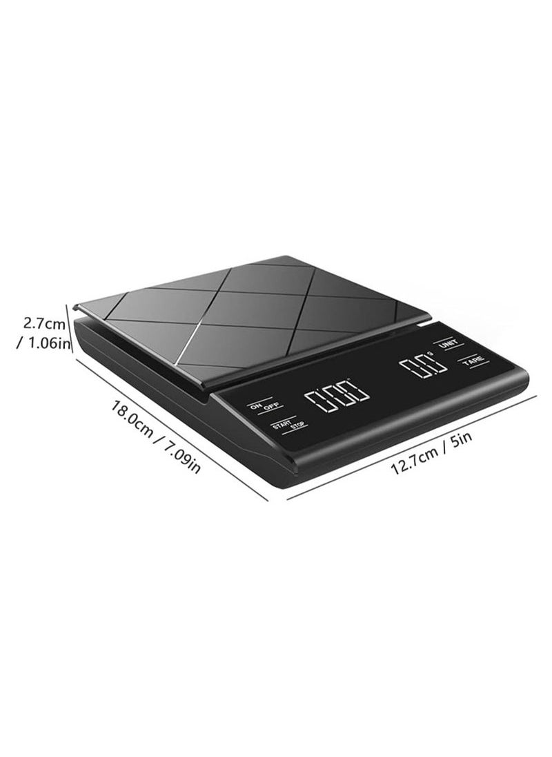 Coffee Scale with Timer, 3kg/0.1g Digital Scale with LCD Display for Coffee,Multiple Unit Display Suitable for Cooking, Coffee, Baking(Batteries Included)