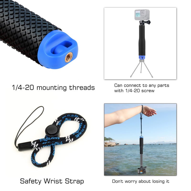 GEPULY 7''-23''Waterproof Pole Selfie Stick Pocket Size Underwater Handle Grip Monopod Aluminum for GoPro Hero Session Max Insta360 AKASO DJI OSMO Digital Cameras - Image 5