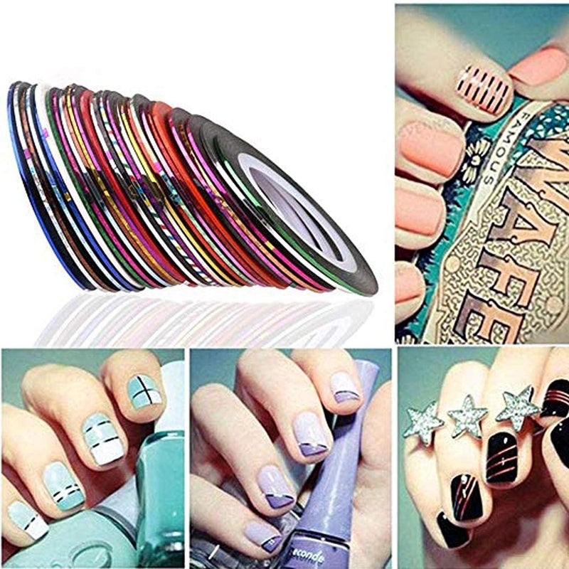 MF® 3d Nail Art Pen & Brush Painting Polish Design Kit 15 Nail Brushes,5 Nail Dotting Pen,10 Adhesive Nail Striping Tape (30 Pcs) - Image 2