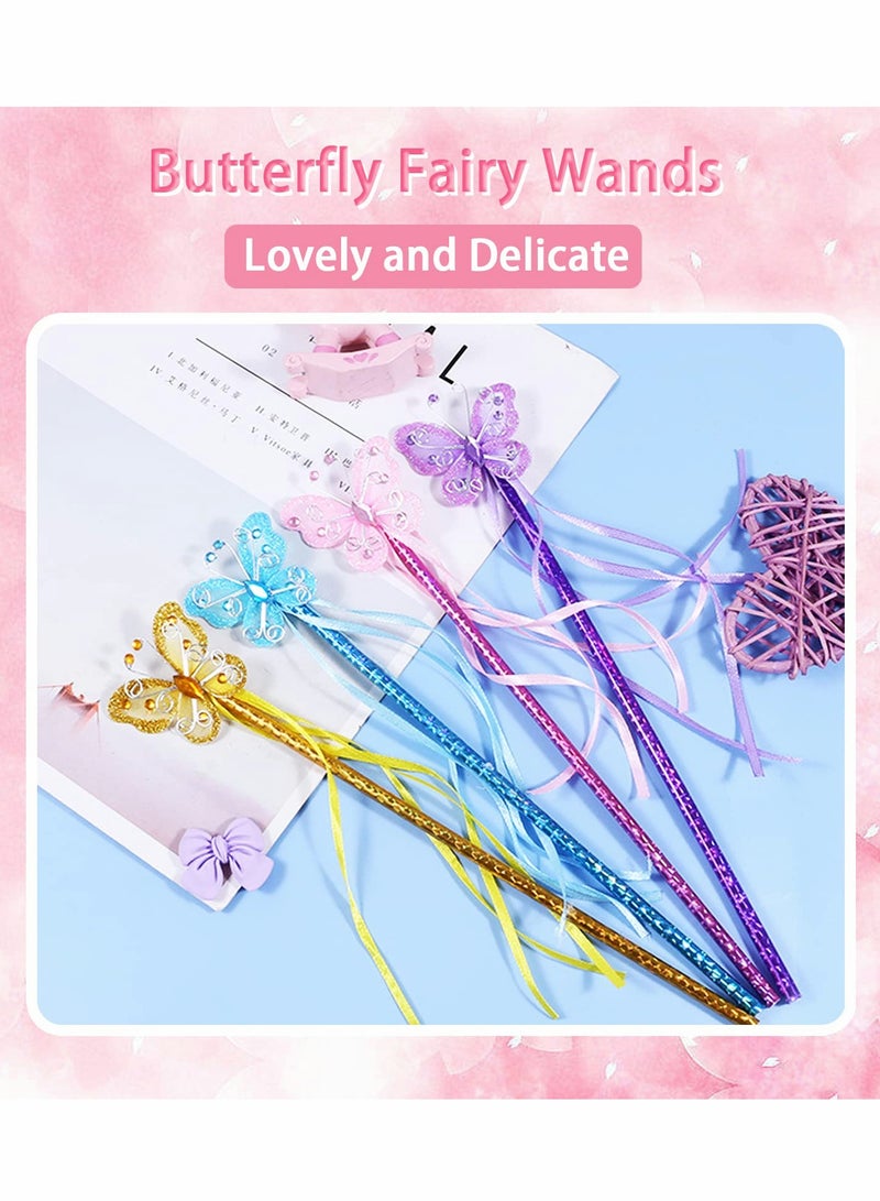 SOLARAE Butterfly Magic Fairy Wand Princess Glitter Wands With Ribbons For Girls Princess Costume Props Role Play Kids Magic Shows Cosplay Butterfly Party Favors Fairy Birthday Party Supplies 8 Pieces - Image 2