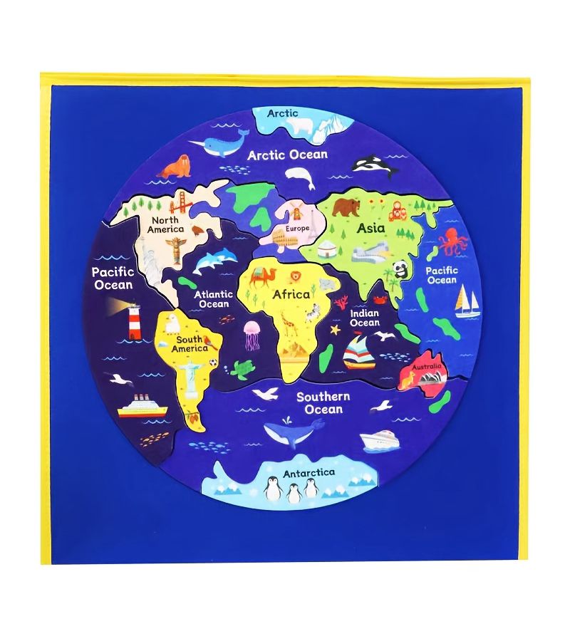 Upgraded Seven Continents Jigsaw Puzzle Set Back To School Geography Learning Toy With Oceans And Animals For Classroom And Home Teaching Aid - Image 3