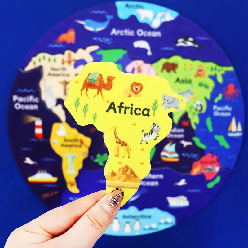 Upgraded Seven Continents Jigsaw Puzzle Set Back To School Geography Learning Toy With Oceans And Animals For Classroom And Home Teaching Aid - Image 2