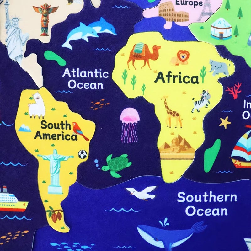 Upgraded Seven Continents Jigsaw Puzzle Set Back To School Geography Learning Toy With Oceans And Animals For Classroom And Home Teaching Aid - Image 5