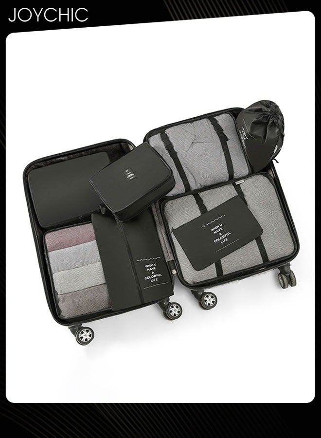 Joychic 8 Piece Travel and Business Trip Packing Cubes for Suitcases Lightweight Trip Essential Saving Space Storage Bag Set with Toiletries Bag for Clothes Shoes Cosmetics Toiletries Black  - Image 3