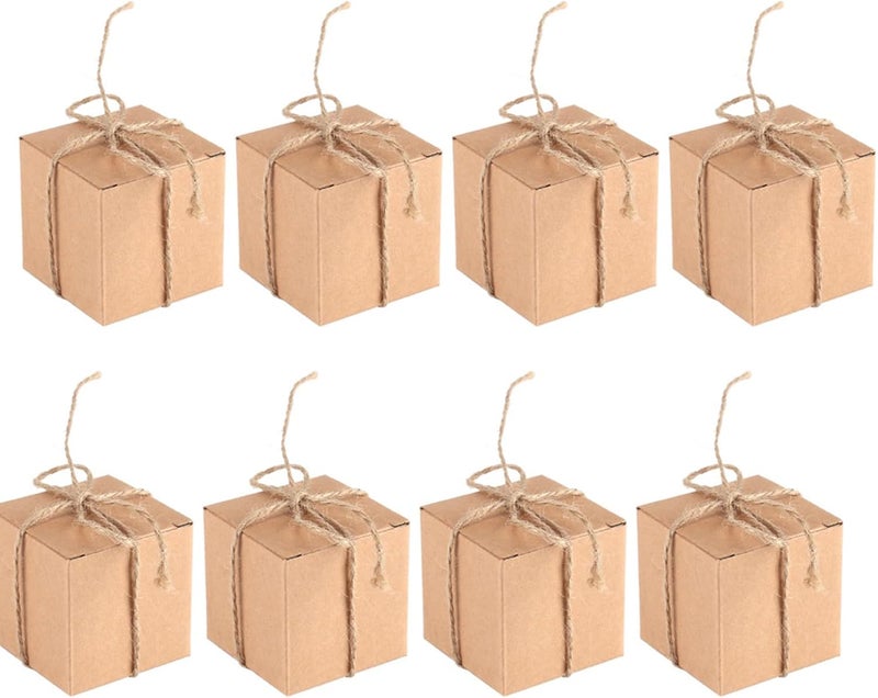 FTVOGUE 50PCS Wedding Favor Boxes Wedding Candy Boxes Gift with Hemp Rope for Party Favors Candy Chocolate Gifts Retro Kraft Paper Supply - Image 1