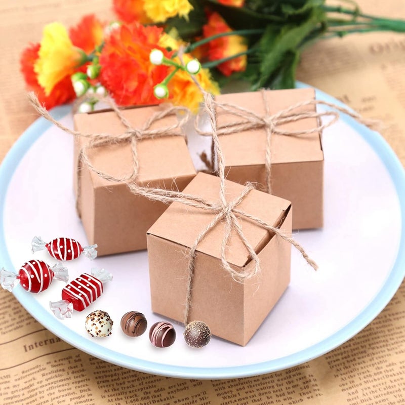 FTVOGUE 50PCS Wedding Favor Boxes Wedding Candy Boxes Gift with Hemp Rope for Party Favors Candy Chocolate Gifts Retro Kraft Paper Supply - Image 4