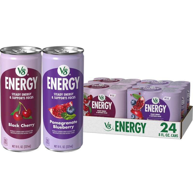 V8 Energy Black Cherry and Pomegranate Blueberry Energy Drinks 8 fl oz Can 24 Pack - Image 3