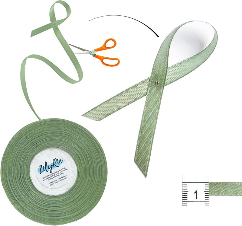 LilyRin Sage Green Ribbon 1/4 Inches 36 Yards Satin Roll Perfect for Art, Wedding, Wreath, Baby Shower, Packing Birthday, DIY Hair Accessories Scrapbooking, Wrapping Christmas Other Projects Pale Color - Image 2