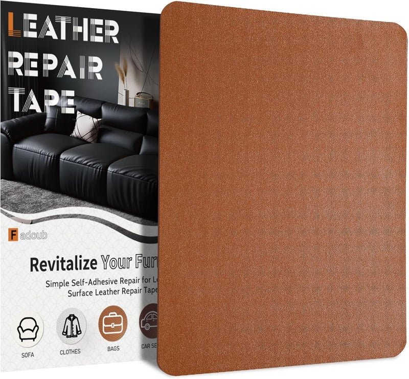 Fadoub Leather Repair Patch Tape Self-Adhesive, 8x11In Heavy Duty Vinyl Patch, Leather Repair Kit for Furniture, Sofa, Couch, Office Chair, Car Seat, Car Interior(Brown-Fine Grain) - Image 1
