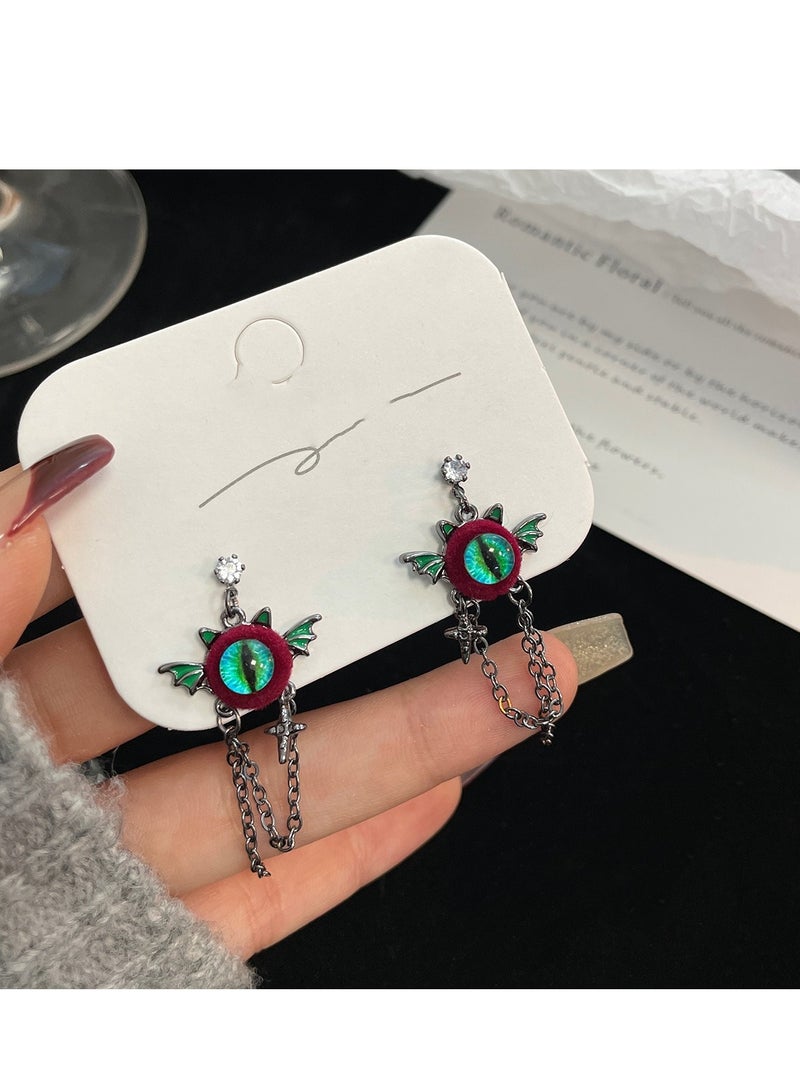 earl earrings, silver needles, dark plush monster tassel earrings 