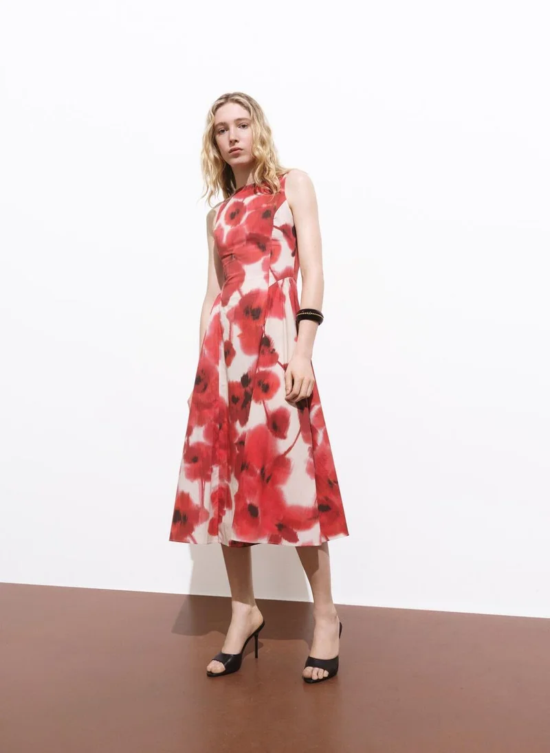 مانجو Floral-Print Flared Dress