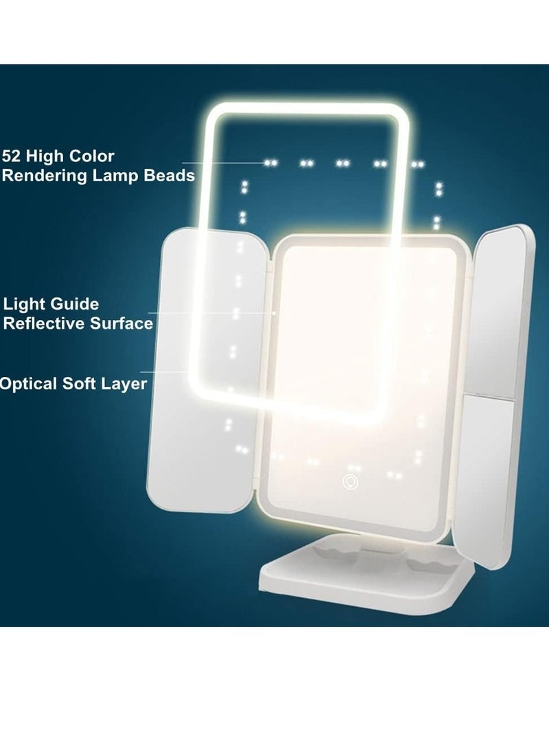 Gulf Trend LED Makeup Mirror with 3 Color Lighting Modes, 52 LED Trifold Mirror, 1x/2x/3x Magnification, Touch Control, Portable High Definition Cosmetic Lighted Mirror for Flawless Makeup & Grooming (Black) - Image 2
