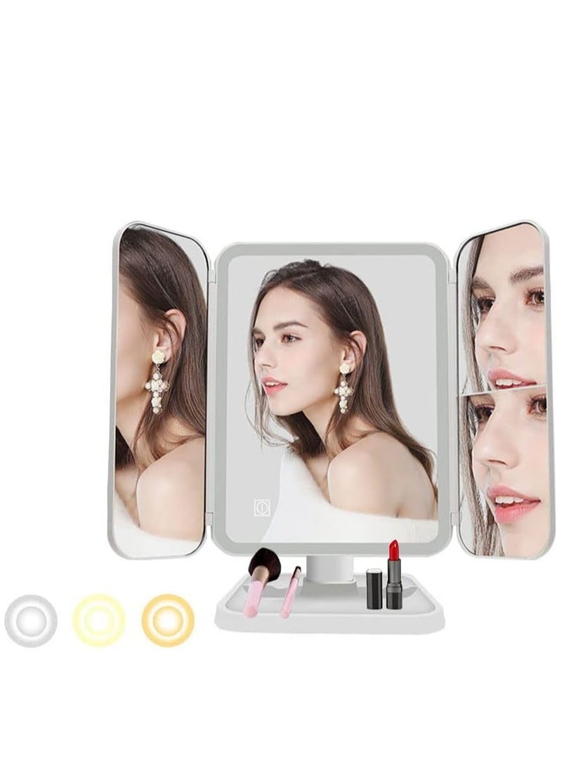 Gulf Trend LED Makeup Mirror with 3 Color Lighting Modes, 52 LED Trifold Mirror, 1x/2x/3x Magnification, Touch Control, Portable High Definition Cosmetic Lighted Mirror for Flawless Makeup & Grooming (Black) - Image 1