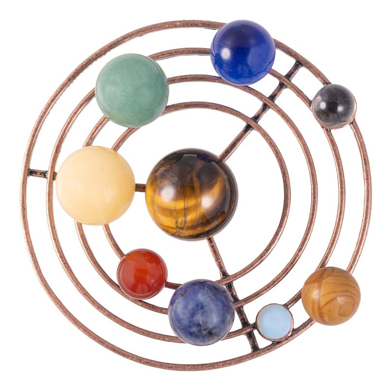 SUNYIK 9 Planets Solor System Crystal Sphere Kit with Metal Orbit Healing Chakra Crystal Ball Set Galaxy Universe Tabletop Display for Home Office Decoration