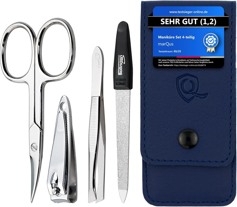 Solingen Manicure Set for Women and Men 4Piece Nail Kit comprising sharp scissors tweezers nailclippers and sapphire nailfile Ideal for travelling blue