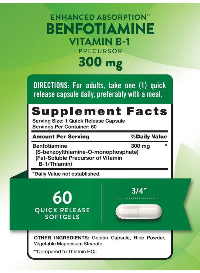 Nature's Truth Benfotiamine | 300mg | 60 Count | Non-GMO and Gluten Free Supplement | Vitamin B1 Precursor - Image 2