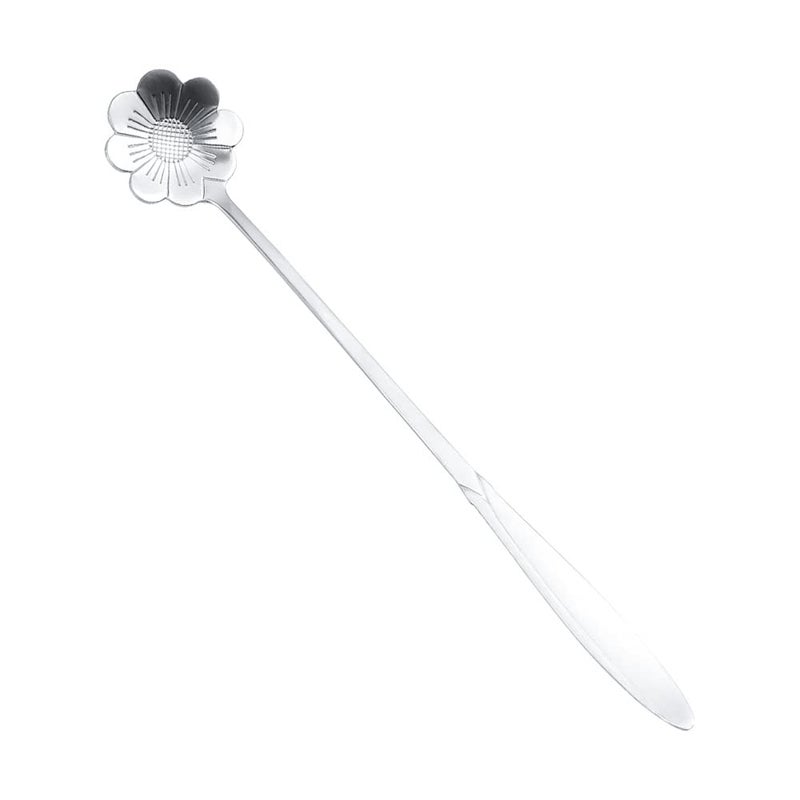 SZLFSX 16 Pieces Flower Spoon Coffee Teaspoon 7 Inch Stainless Steel Long Handle Spoon Stir Bar Spoon Stirring Spoon Ice Cream Spoon Silver Cosmos Flower Shaped - Image 3