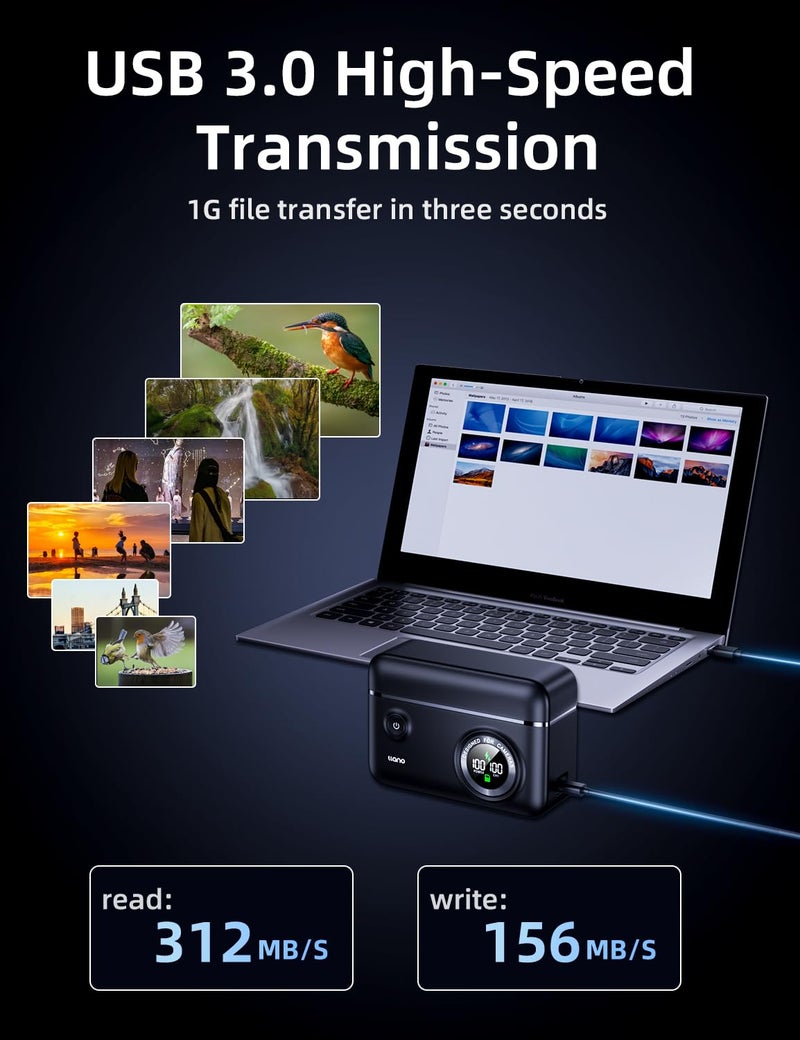 llano شاحن بطارية llano 4 في 1 NP-FZ100 - شحن سريع 20 واط عبر USB-C، قارئ بطاقات USB 3.0، حقيبة تخزين - لكاميرات سوني A7III A7IV A6700 FX3 FX30 A9 A1 A7RV A7RIV - Image 5
