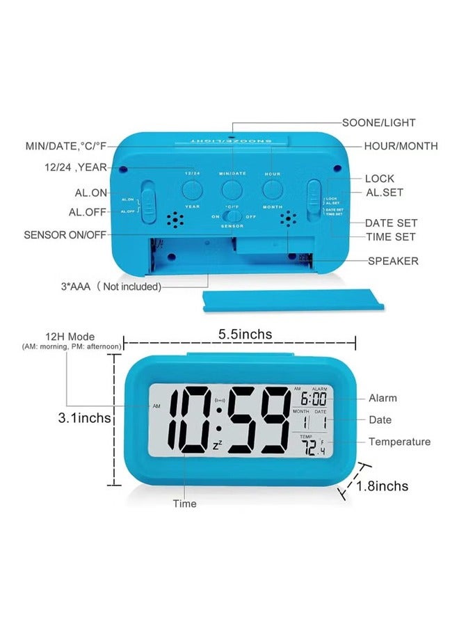 Display time and temperature alarm clock, sensor touch alarm clock, children's technology backlight blue - Image 3