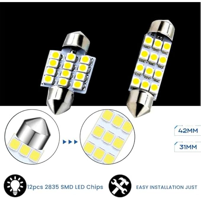 أكس سبرينج مجموعة لمبات سيارة LED مكونة من 20 قطعة T10 31 مم 42 مم لمبات فيستون LED مناسبة لخريطة السيارة وقبة الباب ولوحة الترخيص ومصابيح صندوق السيارة ومصابيح LED بديلة لمصابيح السيارة الداخلية - Image 4