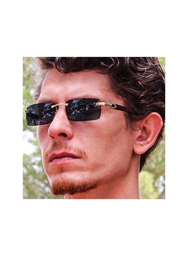 بروماس نظارات شمسية رفيعة مستطيلة الشكل مصنوعة من المعدن والخشب - Image 2