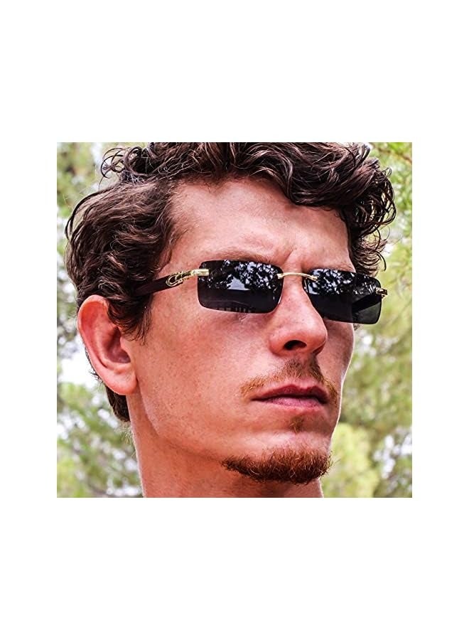 بروماس نظارات شمسية رفيعة مستطيلة الشكل مصنوعة من المعدن والخشب - Image 3