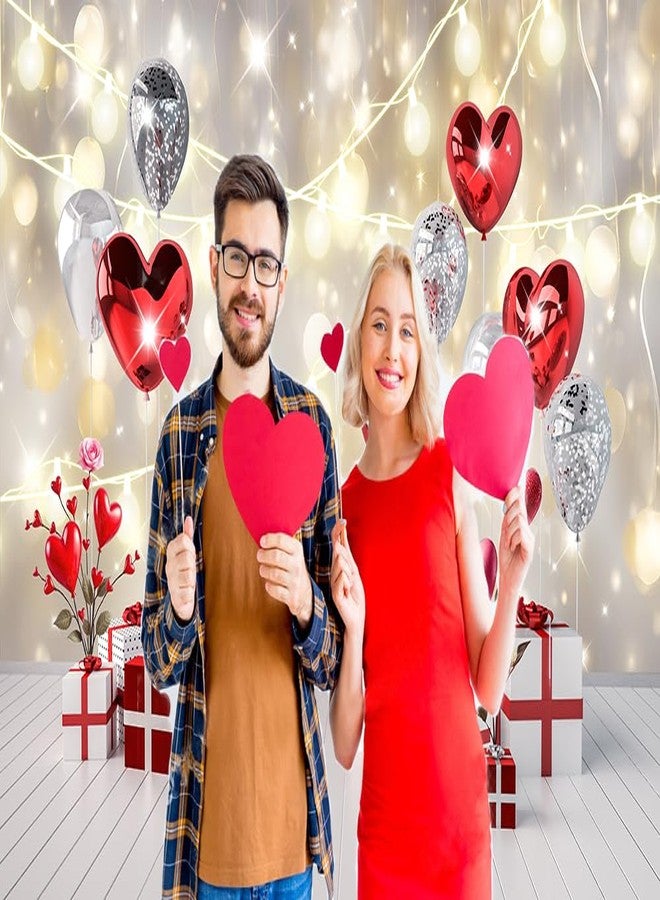 Dudaacvt 7x5ft Valentine's Backdrop for Photography Glitter Bokeh Party Background Red Heart Flowers Backdrop Bridal Shower Decorations Portrait Birthday Banner D798 - Image 4