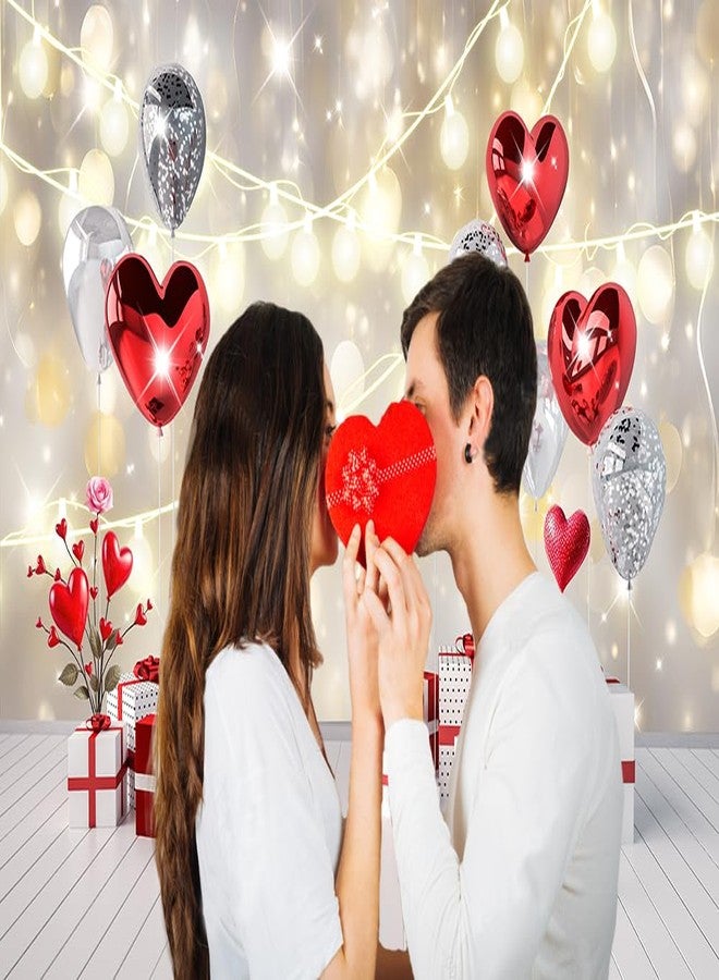 Dudaacvt 7x5ft Valentine's Backdrop for Photography Glitter Bokeh Party Background Red Heart Flowers Backdrop Bridal Shower Decorations Portrait Birthday Banner D798 - Image 2