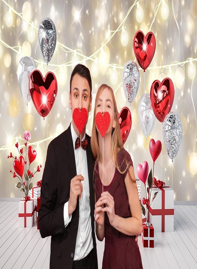 Dudaacvt 7x5ft Valentine's Backdrop for Photography Glitter Bokeh Party Background Red Heart Flowers Backdrop Bridal Shower Decorations Portrait Birthday Banner D798 - Image 3