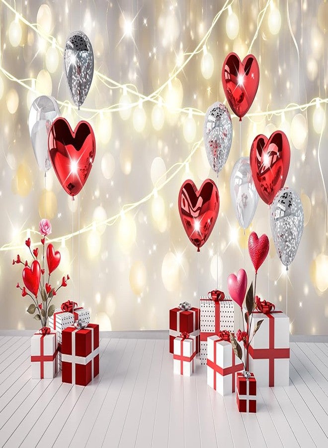 Dudaacvt 7x5ft Valentine's Backdrop for Photography Glitter Bokeh Party Background Red Heart Flowers Backdrop Bridal Shower Decorations Portrait Birthday Banner D798 - Image 1