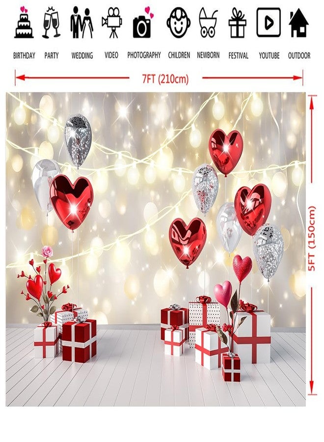 Dudaacvt 7x5ft Valentine's Backdrop for Photography Glitter Bokeh Party Background Red Heart Flowers Backdrop Bridal Shower Decorations Portrait Birthday Banner D798 - Image 5