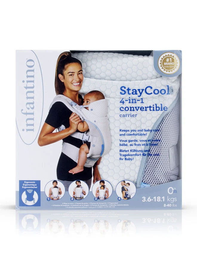 إنفانتينو حامل الأطفال Staycool 4 في 1 قابل للتحويل بتصميم مريح للأطفال الصغار والكبار مع جيب تخزين (3.6 - 18.14 كجم) - رمادي