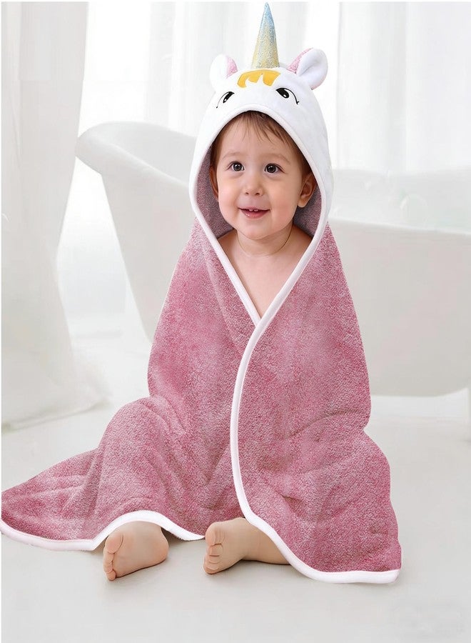 Hwieccogts Super Soft Baby Bath Towel, Cute Animal Baby Towels, Lightweight and Warm, 34x34 Inch for Newborn Infant,Toddler (Pink) - Image 1