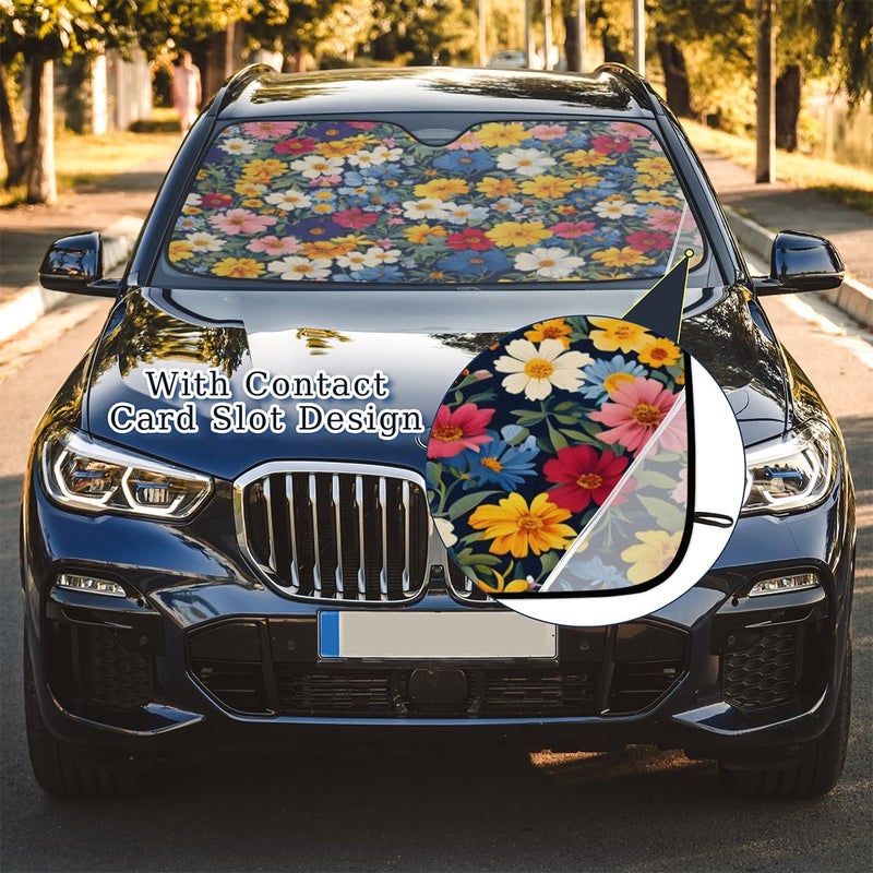 Boho Wildflower Car Windshield Sunshade, Foldable Sun Shield Keep Your Vehicle Cool, Colorful Flower - Image 5