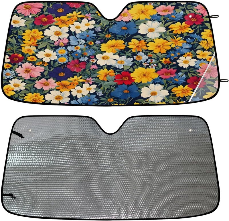 Boho Wildflower Car Windshield Sunshade, Foldable Sun Shield Keep Your Vehicle Cool, Colorful Flower - Image 4