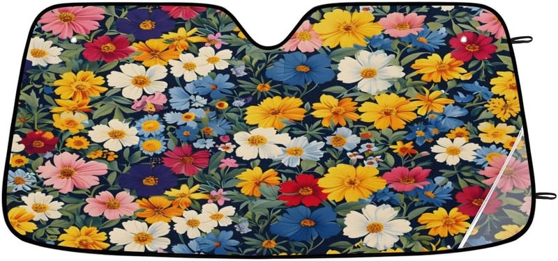 Boho Wildflower Car Windshield Sunshade, Foldable Sun Shield Keep Your Vehicle Cool, Colorful Flower - Image 1