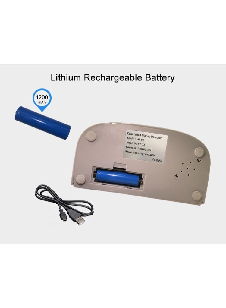 CRONY AL-09 Handy Mini UV Banknote Verifier – Portable Counterfeit Money Detector Scanner Machine with 1200mAh Built-in Rechargeable Battery, USB Charging, Compact & Lightweight Design for Reliable Currency Authentication - Image 3