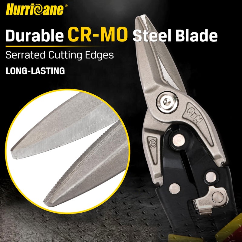 HURRICANE 10 Inch Aviation Snips with Safety Lock, CR-MO Blades Straight Cutting Metal Cutters in Sheet Metal, HVAC & Home DIY - Image 3
