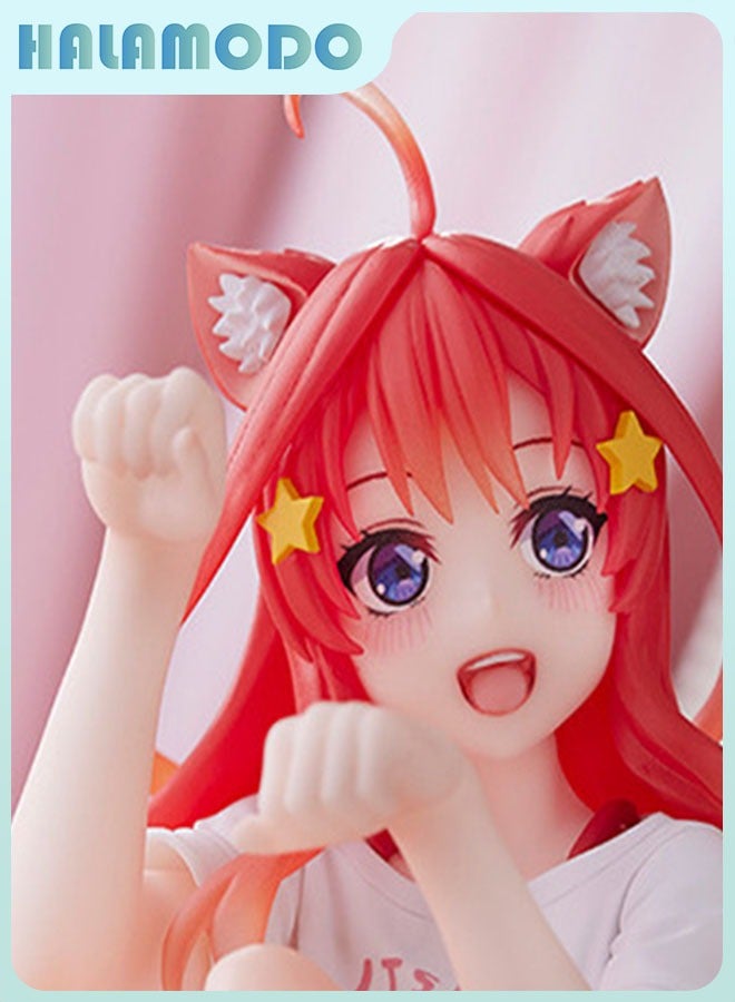 HALAMODO The Quintessential Quintuplets Bride Super cute  Anime Figurine of Itsuki Wearing Cat - themed Pajamas, a Must - have for Car Dashboards and Desktops 11 cm - Image 3