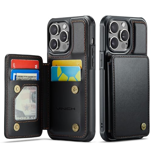 Vinich for iPhone 15 Pro Max Wallet Case with Card Holder, RFID Blocking Credit Slots Kickstand Shockproof Phone Cover Fit for iPhone 15 Pro Max 6.7" Black - Image 1