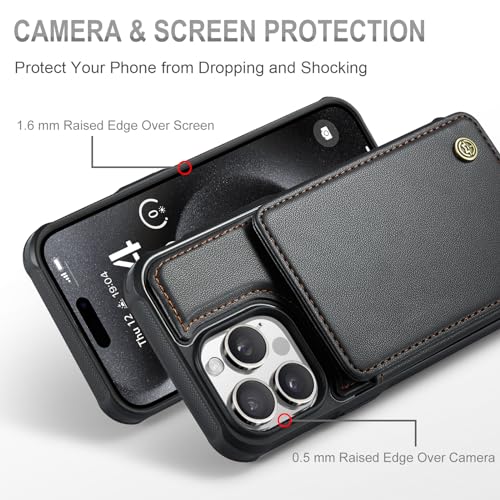Vinich for iPhone 15 Pro Max Wallet Case with Card Holder, RFID Blocking Credit Slots Kickstand Shockproof Phone Cover Fit for iPhone 15 Pro Max 6.7" Black - Image 3