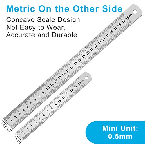Yipinve 2PCS Stainless Steel Ruler Set - 6, 12 Inch with Inch & Metric for Machinist, School, Office, Home, Engineer, Craft - Image 4