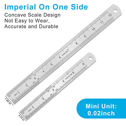 Yipinve 2PCS Stainless Steel Ruler Set - 6, 12 Inch with Inch & Metric for Machinist, School, Office, Home, Engineer, Craft - Image 3