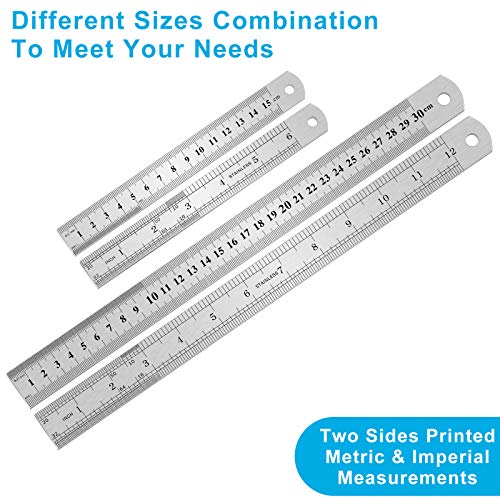 Yipinve 2PCS Stainless Steel Ruler Set - 6, 12 Inch with Inch & Metric for Machinist, School, Office, Home, Engineer, Craft - Image 2