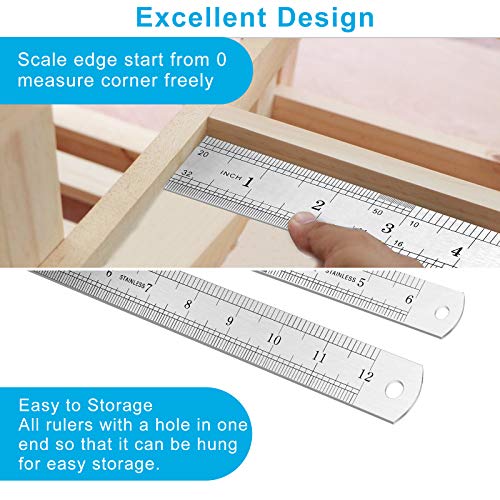 Yipinve 2PCS Stainless Steel Ruler Set - 6, 12 Inch with Inch & Metric for Machinist, School, Office, Home, Engineer, Craft - Image 5