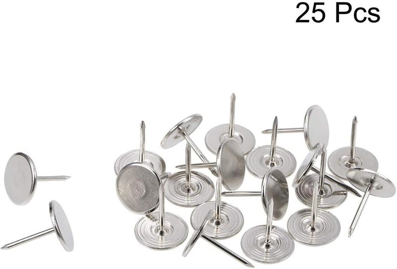 TOP-VIGOR 25pcs Silver Flat Head Upholstery Tacks, Heavy Duty Push Pins, 16 x 20mm Decorative Thumb Tacks for Wall, Cork Board, Furniture and Notice Board - Image 3